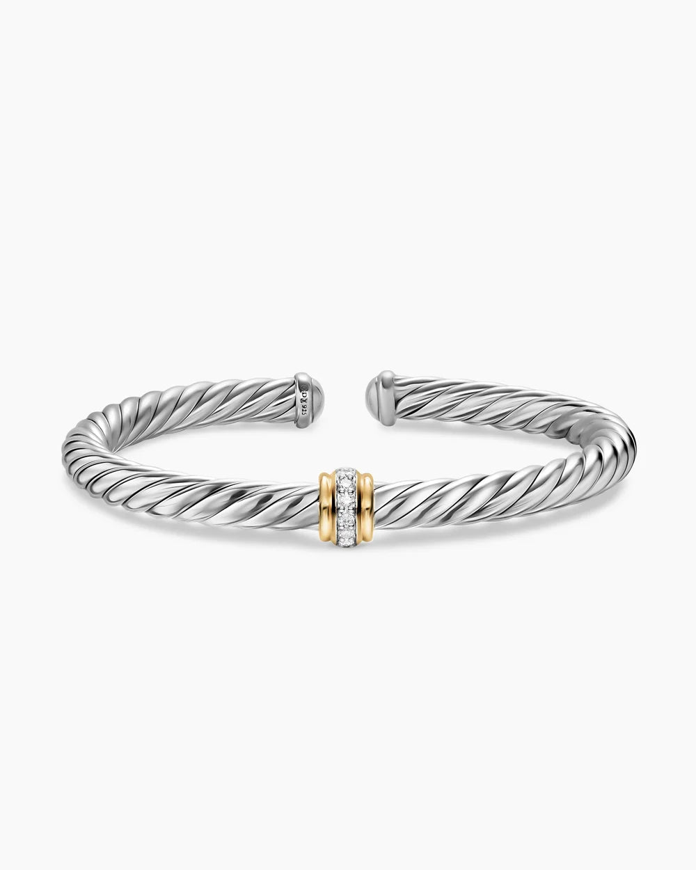 CABLE FLEX® CENTER STATION BRACELET Sterling Silver with 14K Yellow Gold and Diamonds, 6mm