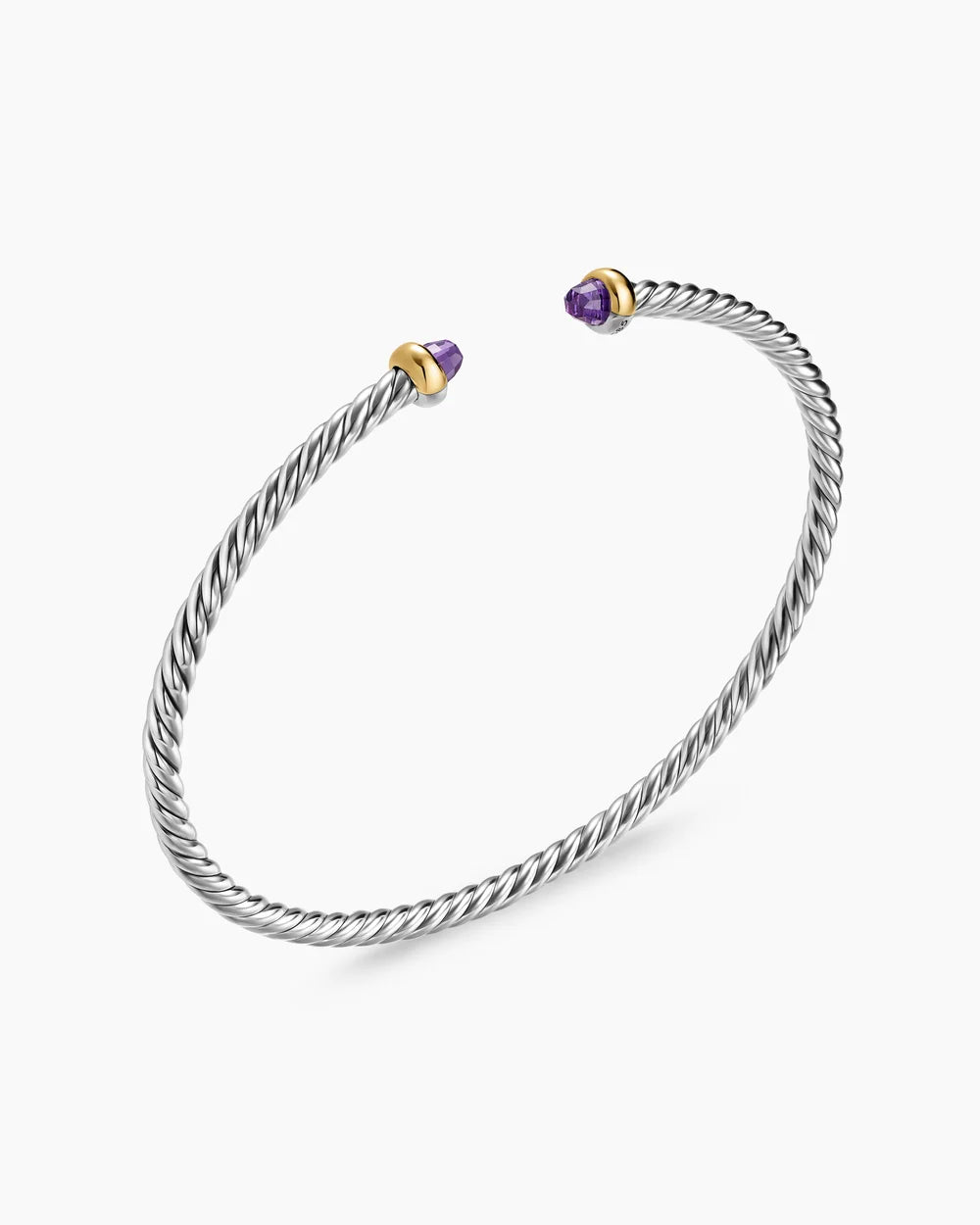 MICRO CABLE FLEX® BRACELET Sterling Silver with 14K Yellow Gold and Amethyst, 2.6mm