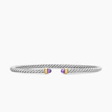 Micro Cable Flex® Bracelet Sterling Silver with 14K Yellow Gold and Amethyst, 2.6mm