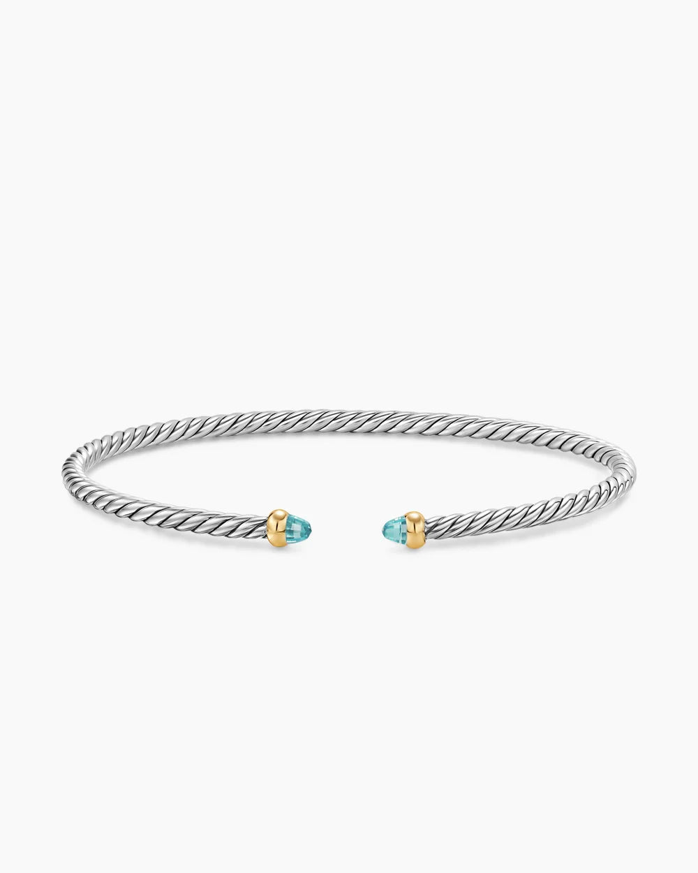 MICRO CABLE FLEX® BRACELET Sterling Silver with 14K Yellow Gold and Aquamarine, 2.6mm
