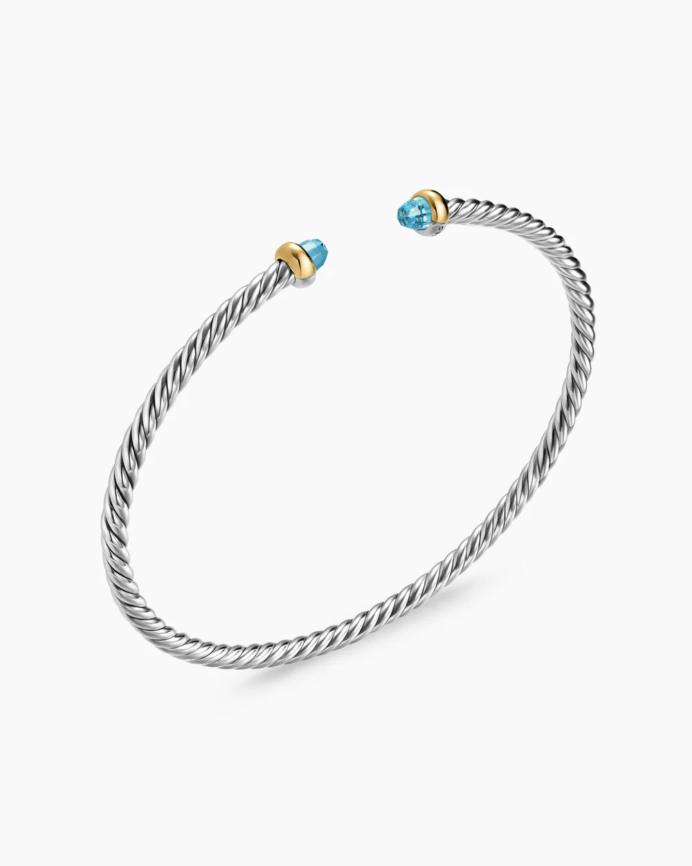MICRO CABLE FLEX® BRACELET Sterling Silver with 14K Yellow Gold and Blue Topaz, 2.6mm