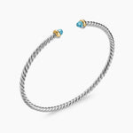 MICRO CABLE FLEX® BRACELET Sterling Silver with 14K Yellow Gold and Blue Topaz, 2.6mm