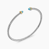 MICRO CABLE FLEX® BRACELET Sterling Silver with 14K Yellow Gold and Blue Topaz, 2.6mm