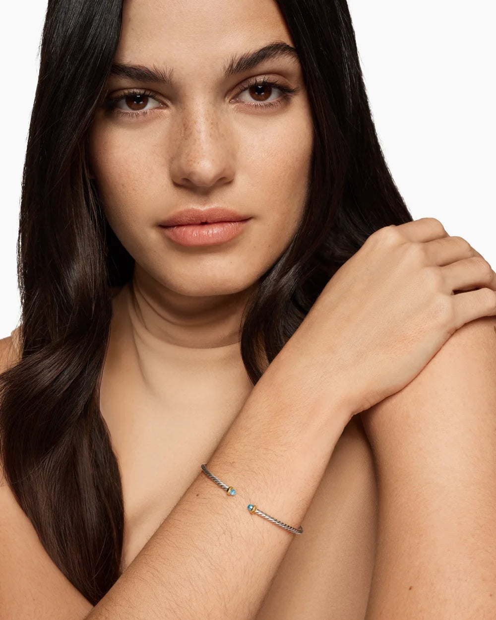 MICRO CABLE FLEX® BRACELET Sterling Silver with 14K Yellow Gold and Blue Topaz, 2.6mm