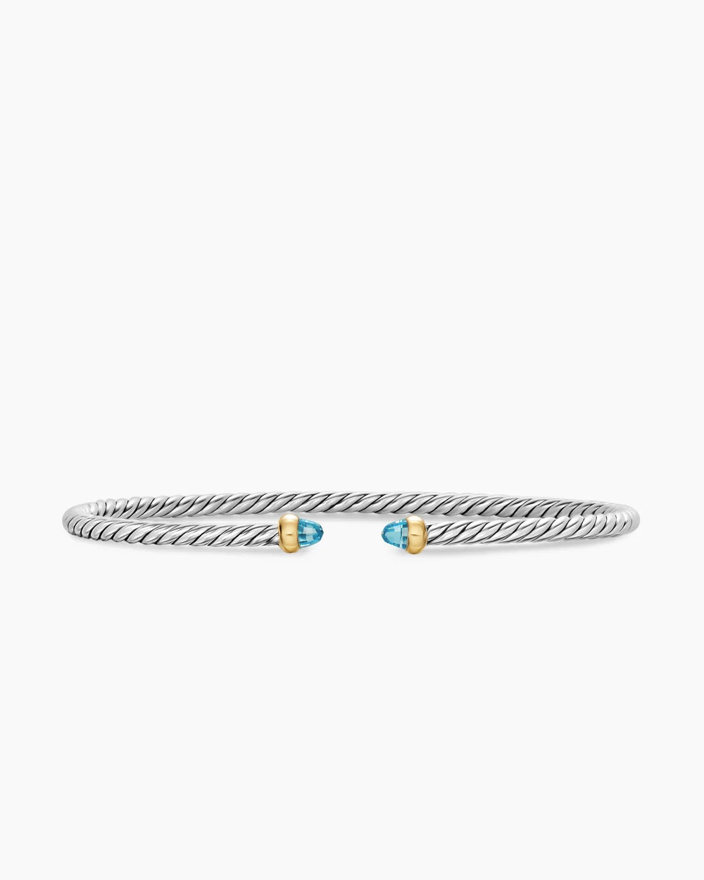 MICRO CABLE FLEX® BRACELET Sterling Silver with 14K Yellow Gold and Blue Topaz, 2.6mm