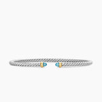 MICRO CABLE FLEX® BRACELET Sterling Silver with 14K Yellow Gold and Blue Topaz, 2.6mm