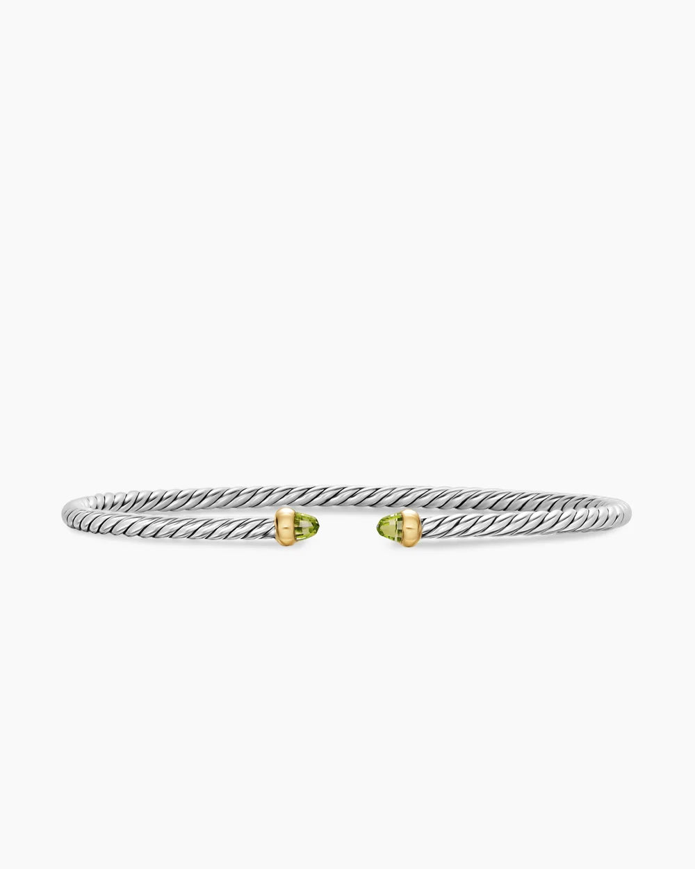 Micro Cable Flex® Bracelet Sterling Silver with 14K Yellow Gold and Peridot, 2.6mm