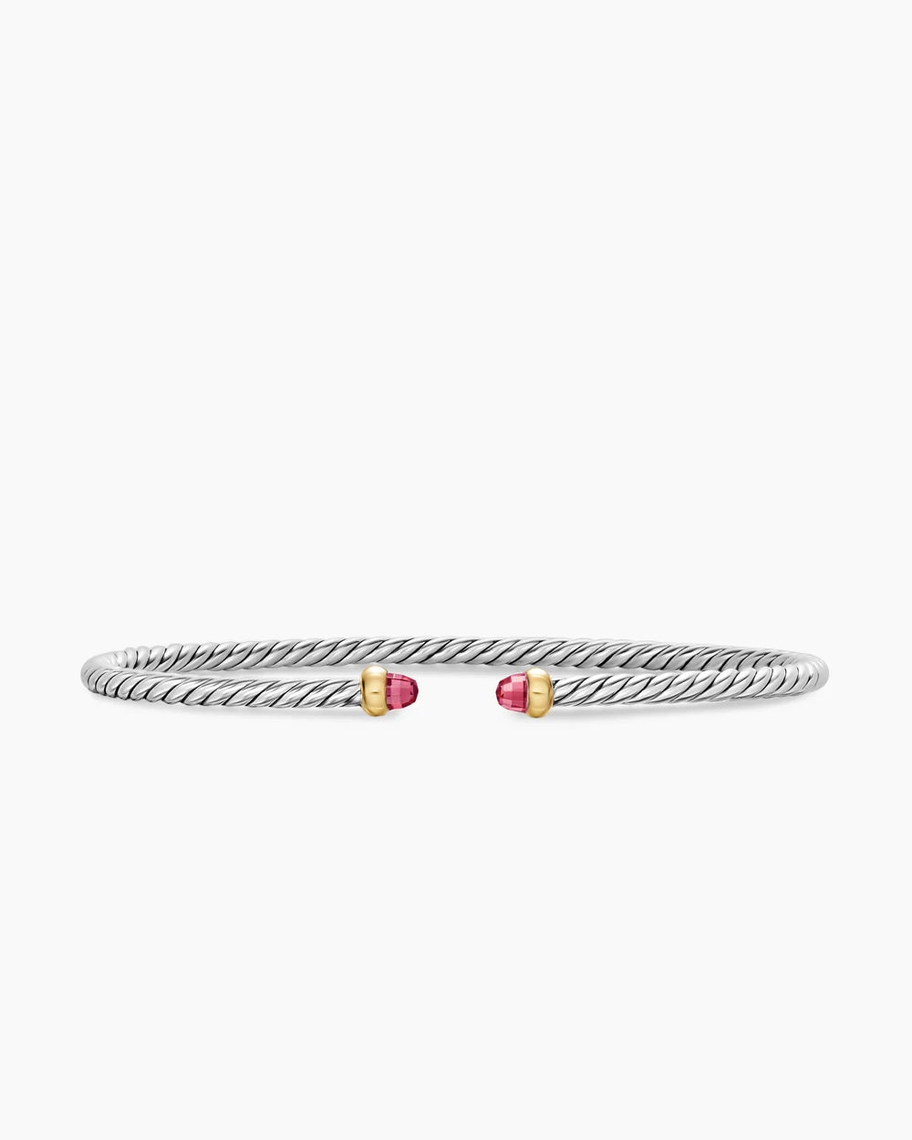 Micro Cable Flex® Bracelet Sterling Silver with 14K Yellow Gold and Pink Tourmalines, 2.6mm