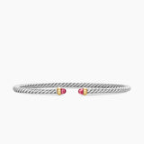 Micro Cable Flex® Bracelet Sterling Silver with 14K Yellow Gold and Pink Tourmalines, 2.6mm