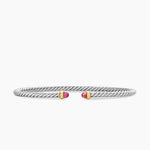 Micro Cable Flex® Bracelet Sterling Silver with 14K Yellow Gold and Pink Tourmalines, 2.6mm