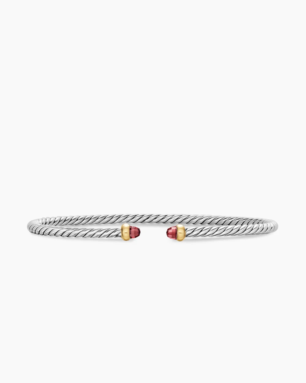 Micro Cable Flex® Bracelet Sterling Silver with 14K Yellow Gold and Rhodolite Garnets, 2.6mm