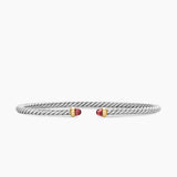 Micro Cable Flex® Bracelet Sterling Silver with 14K Yellow Gold and Rhodolite Garnets, 2.6mm