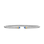 Micro Cable Flex® Bracelet in Sterling Silver with 14K Yellow Gold and Blue Sapphires, 2.6mm