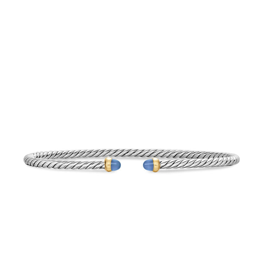 Micro Cable Flex® Bracelet in Sterling Silver with 14K Yellow Gold and Blue Sapphires, 2.6mm