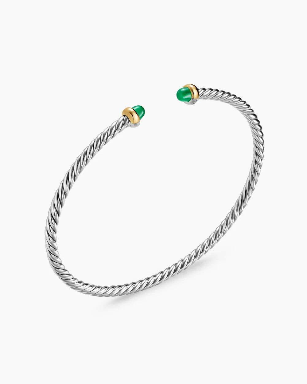 MICRO CABLE FLEX® BRACELET Sterling Silver with 14K Yellow Gold and Emeralds, 2.6mm
