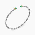 MICRO CABLE FLEX® BRACELET Sterling Silver with 14K Yellow Gold and Emeralds, 2.6mm