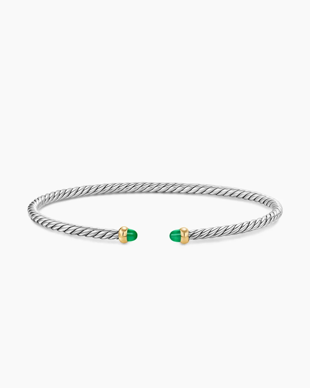 MICRO CABLE FLEX® BRACELET Sterling Silver with 14K Yellow Gold and Emeralds, 2.6mm