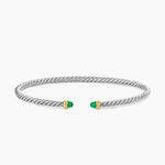 MICRO CABLE FLEX® BRACELET Sterling Silver with 14K Yellow Gold and Emeralds, 2.6mm