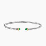 MICRO CABLE FLEX® BRACELET Sterling Silver with 14K Yellow Gold and Emeralds, 2.6mm