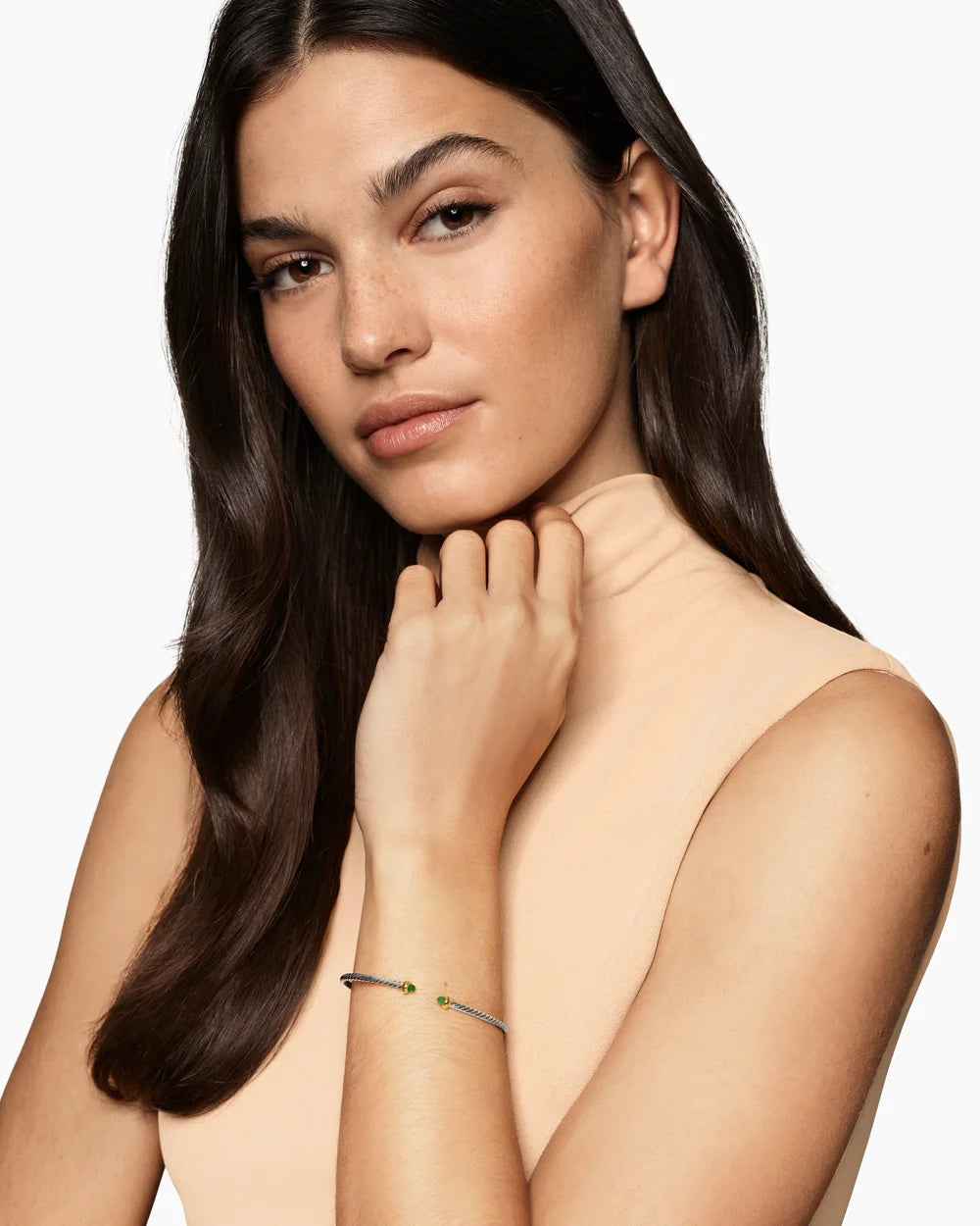 MICRO CABLE FLEX® BRACELET Sterling Silver with 14K Yellow Gold and Emeralds, 2.6mm