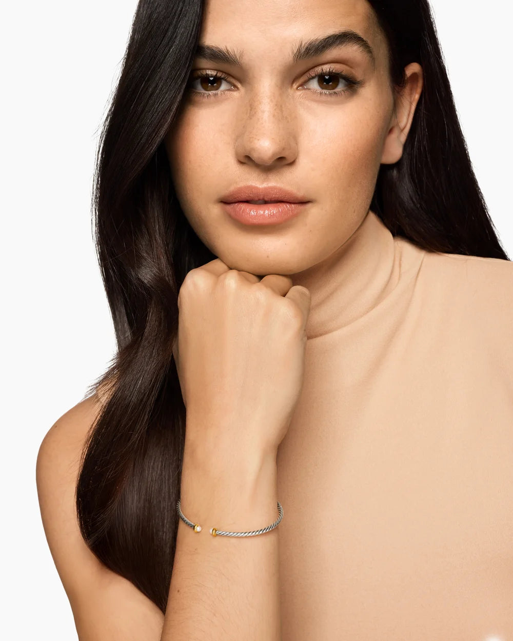 MICRO CABLE FLEX® BRACELET Sterling Silver with 14K Yellow Gold and Pearls, 2.6mm