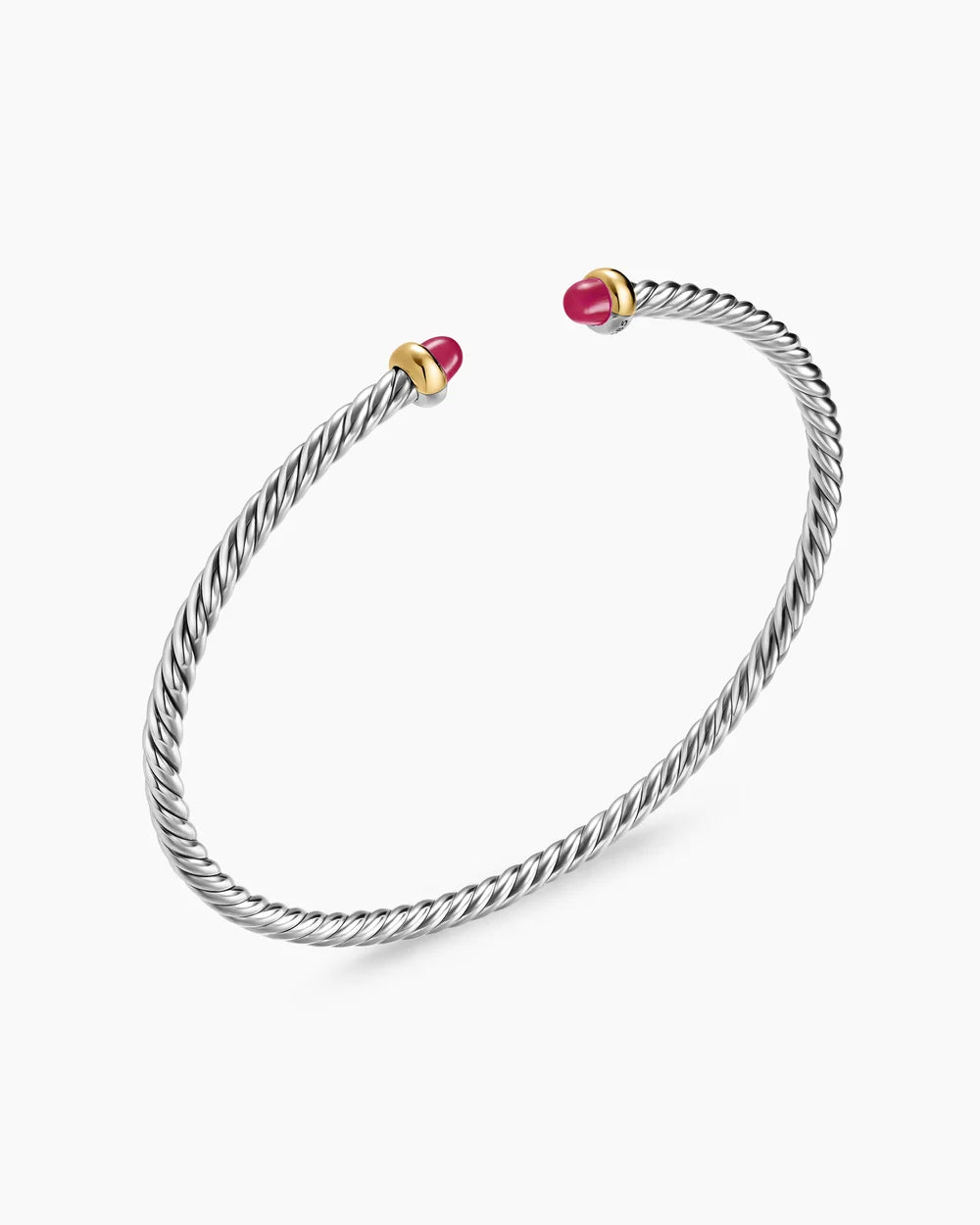 MICRO CABLE FLEX® BRACELET Sterling Silver with 14K Yellow Gold and Rubies, 2.6mm