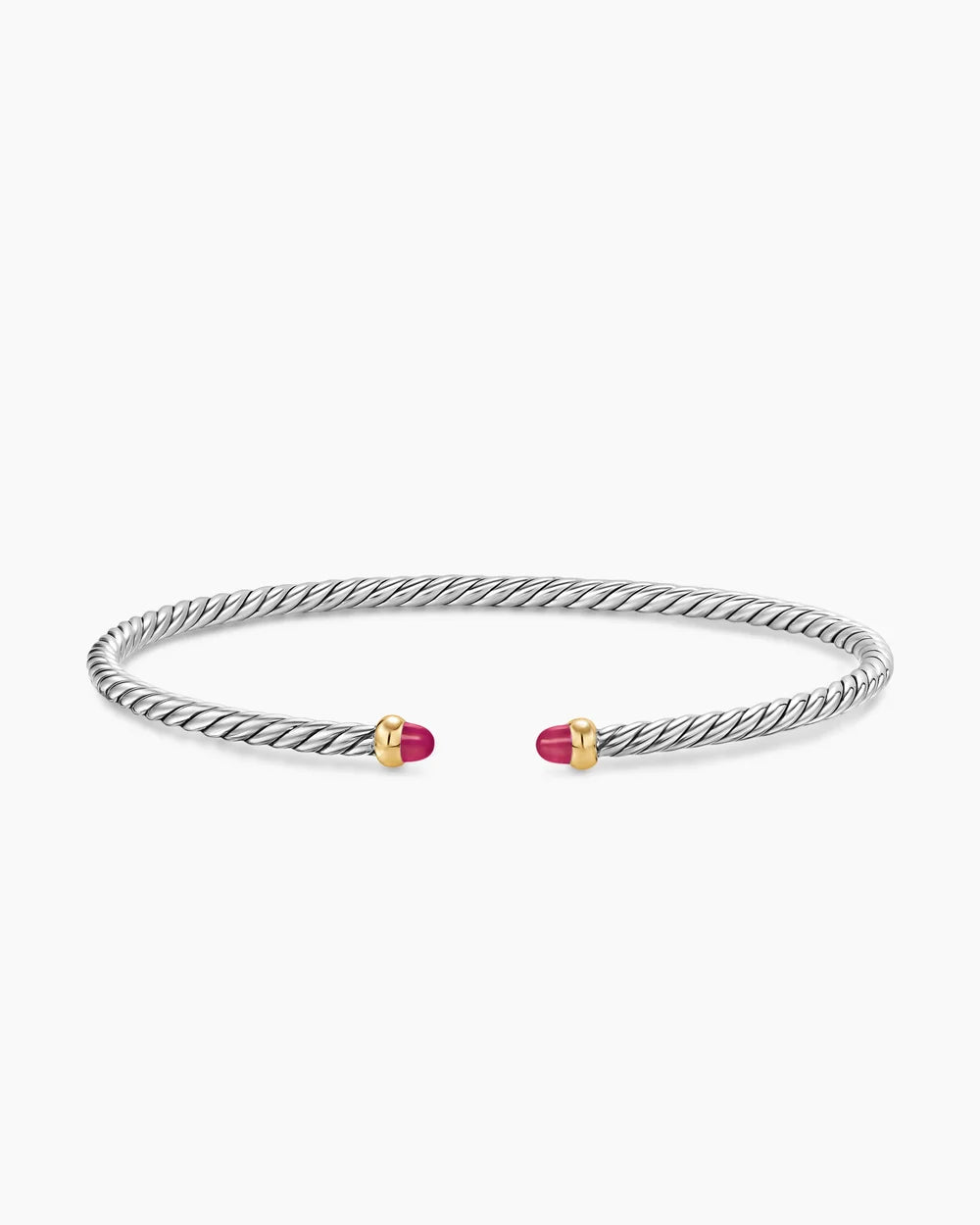 Micro Cable Flex® Bracelet Sterling Silver with 14K Yellow Gold and Rubies, 2.6mm