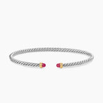 Micro Cable Flex® Bracelet Sterling Silver with 14K Yellow Gold and Rubies, 2.6mm