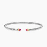 Micro Cable Flex® Bracelet Sterling Silver with 14K Yellow Gold and Rubies, 2.6mm