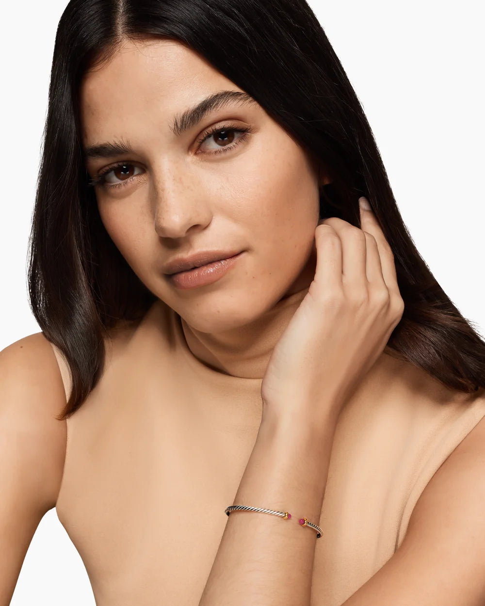 MICRO CABLE FLEX® BRACELET Sterling Silver with 14K Yellow Gold and Rubies, 2.6mm