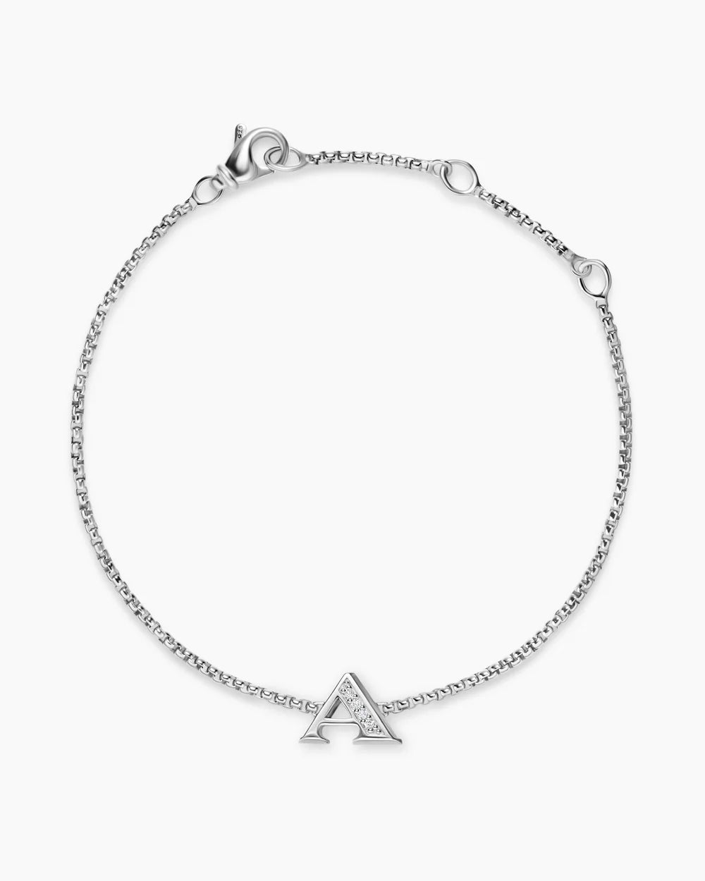 PETITE INITIAL CHAIN BRACELET Sterling Silver with Diamond A