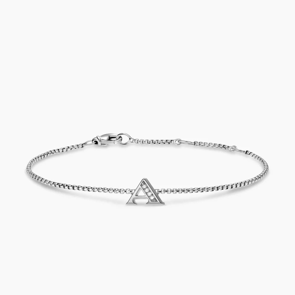 PETITE INITIAL CHAIN BRACELET Sterling Silver with Diamond A