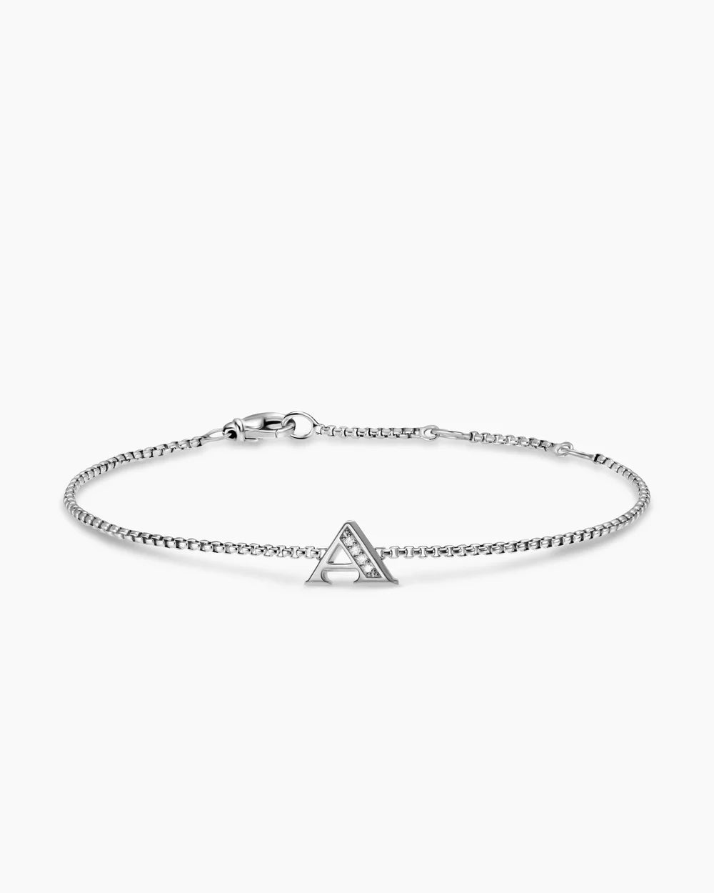 PETITE INITIAL CHAIN BRACELET Sterling Silver with Diamond A