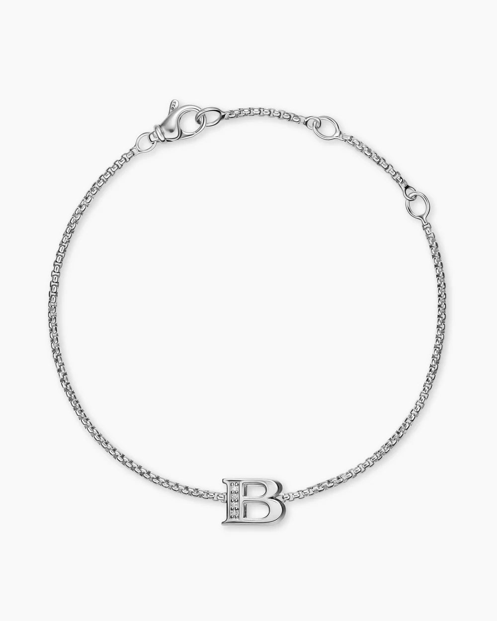 PETITE INITIAL CHAIN BRACELET Sterling Silver with Diamond B