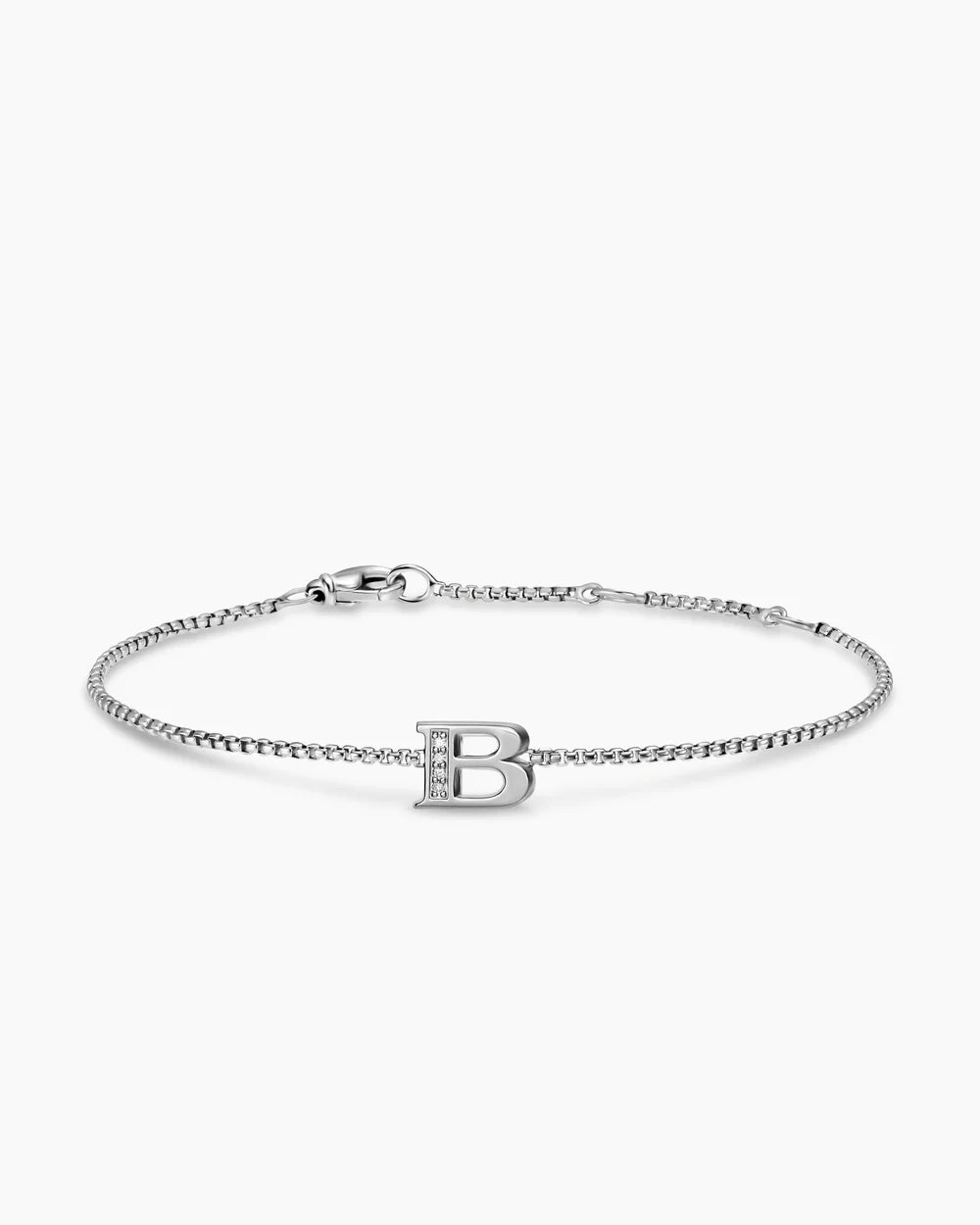 PETITE INITIAL CHAIN BRACELET Sterling Silver with Diamond B