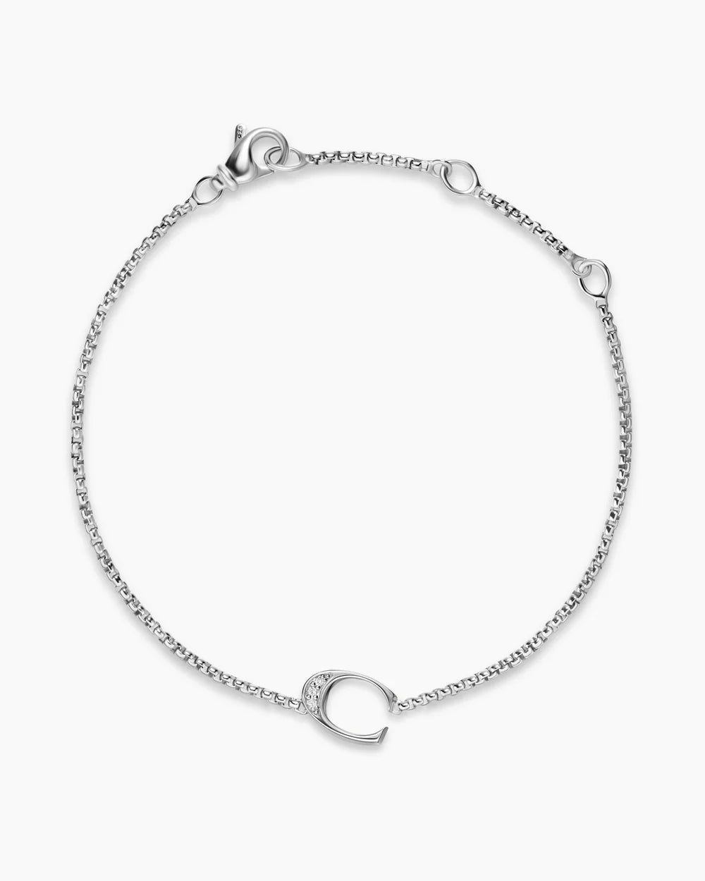 PETITE INITIAL CHAIN BRACELET Sterling Silver with Diamond C