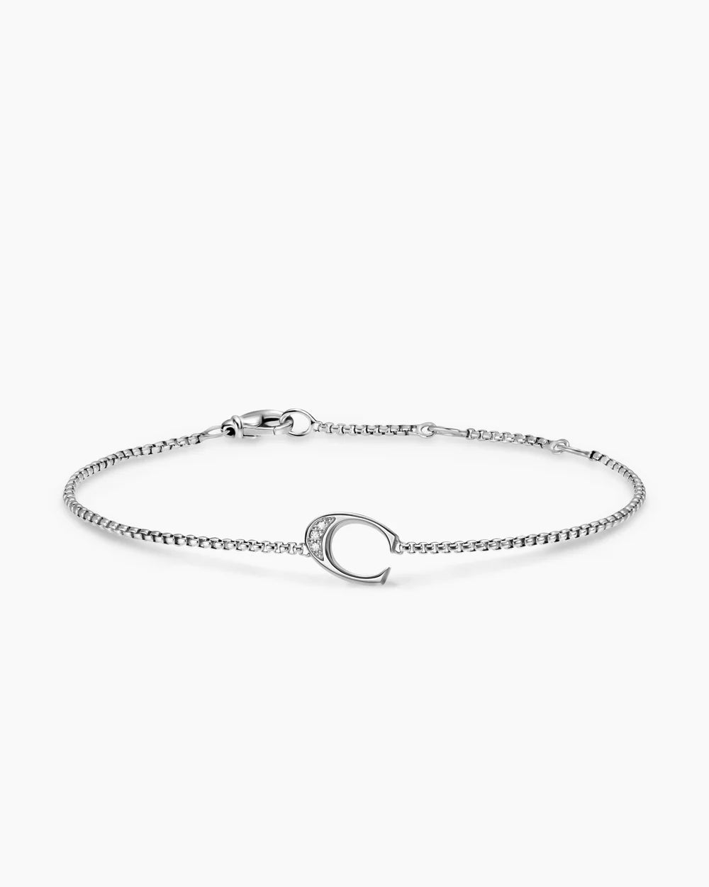 PETITE INITIAL CHAIN BRACELET Sterling Silver with Diamond C