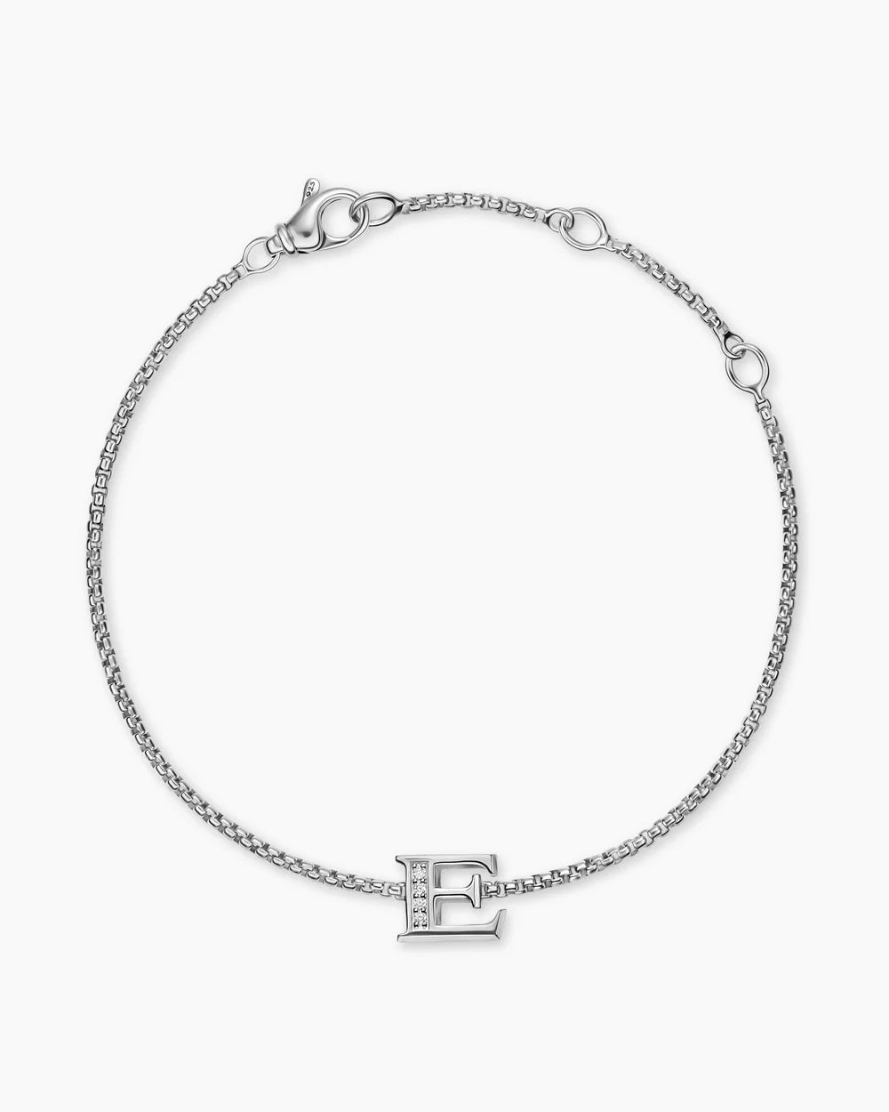 PETITE INITIAL CHAIN BRACELET Sterling Silver with Diamond E