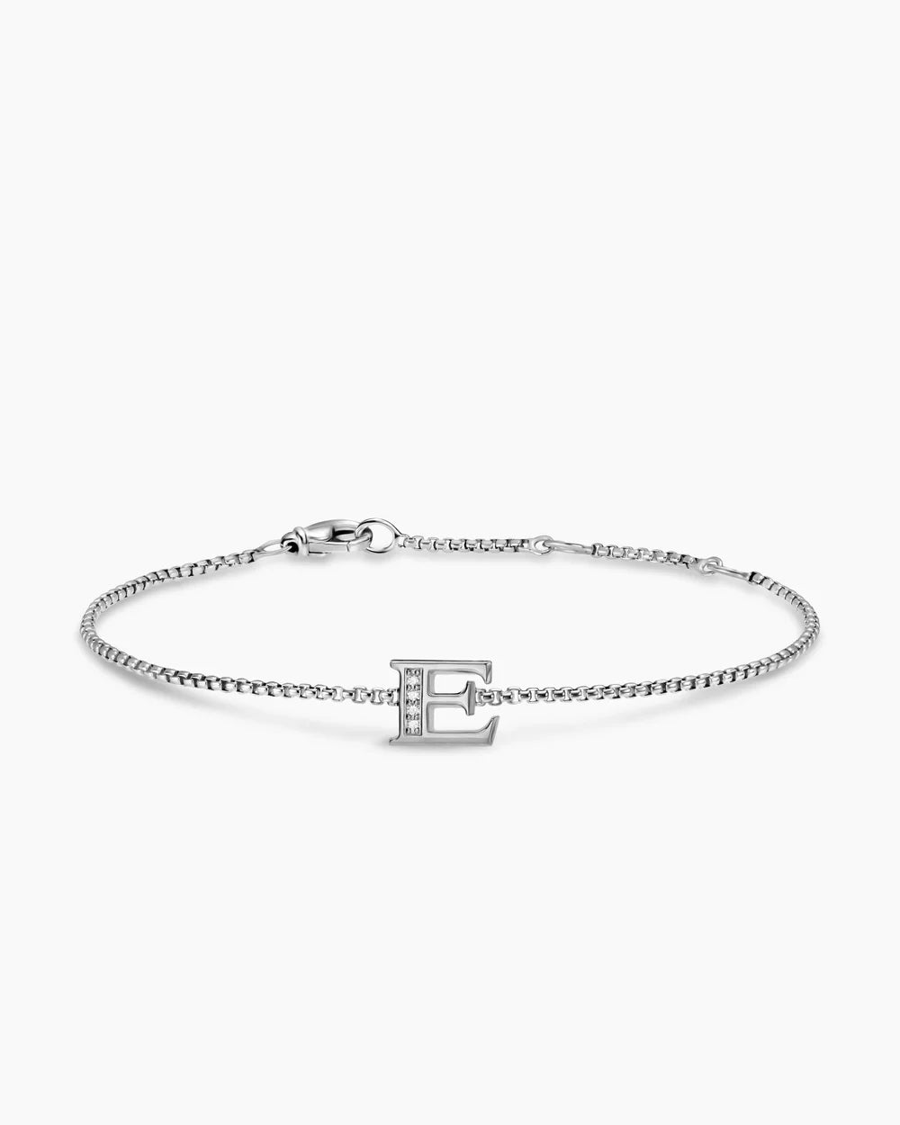 PETITE INITIAL CHAIN BRACELET Sterling Silver with Diamond E
