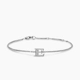 PETITE INITIAL CHAIN BRACELET Sterling Silver with Diamond E