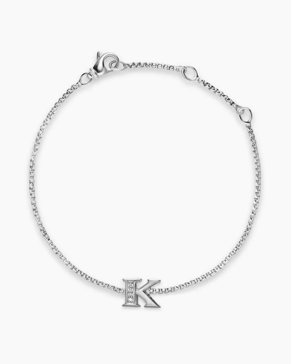 PETITE INITIAL CHAIN BRACELET Sterling Silver with Diamond K