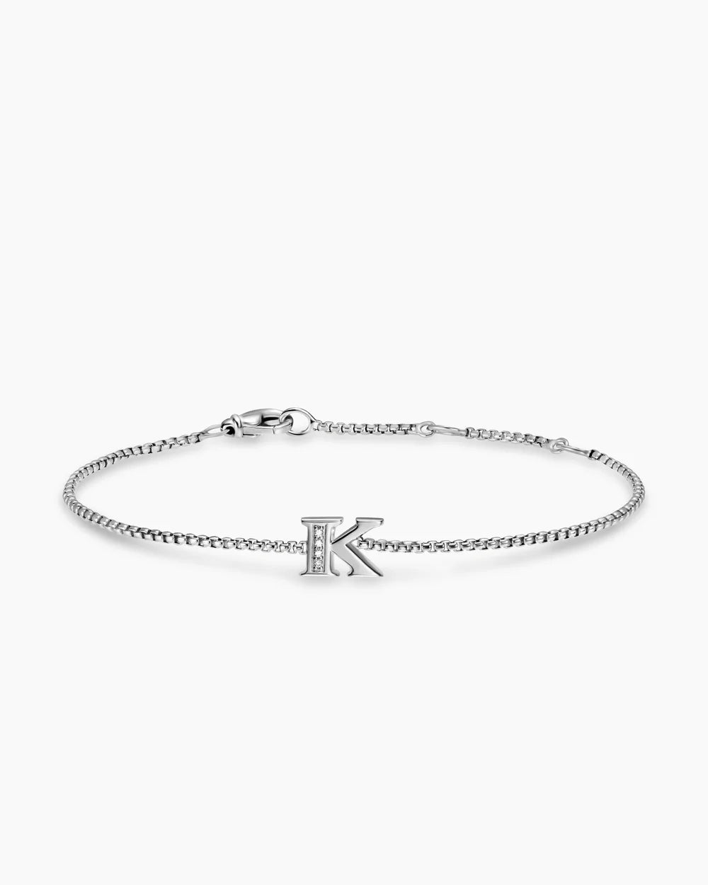 PETITE INITIAL CHAIN BRACELET Sterling Silver with Diamond K