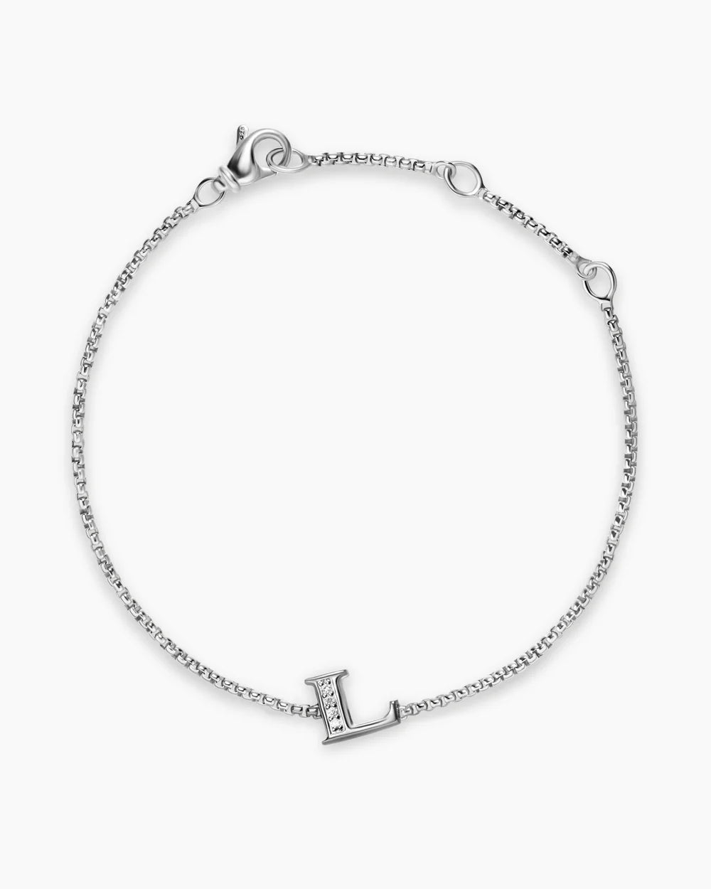 PETITE INITIAL CHAIN BRACELET Sterling Silver with Diamond L
