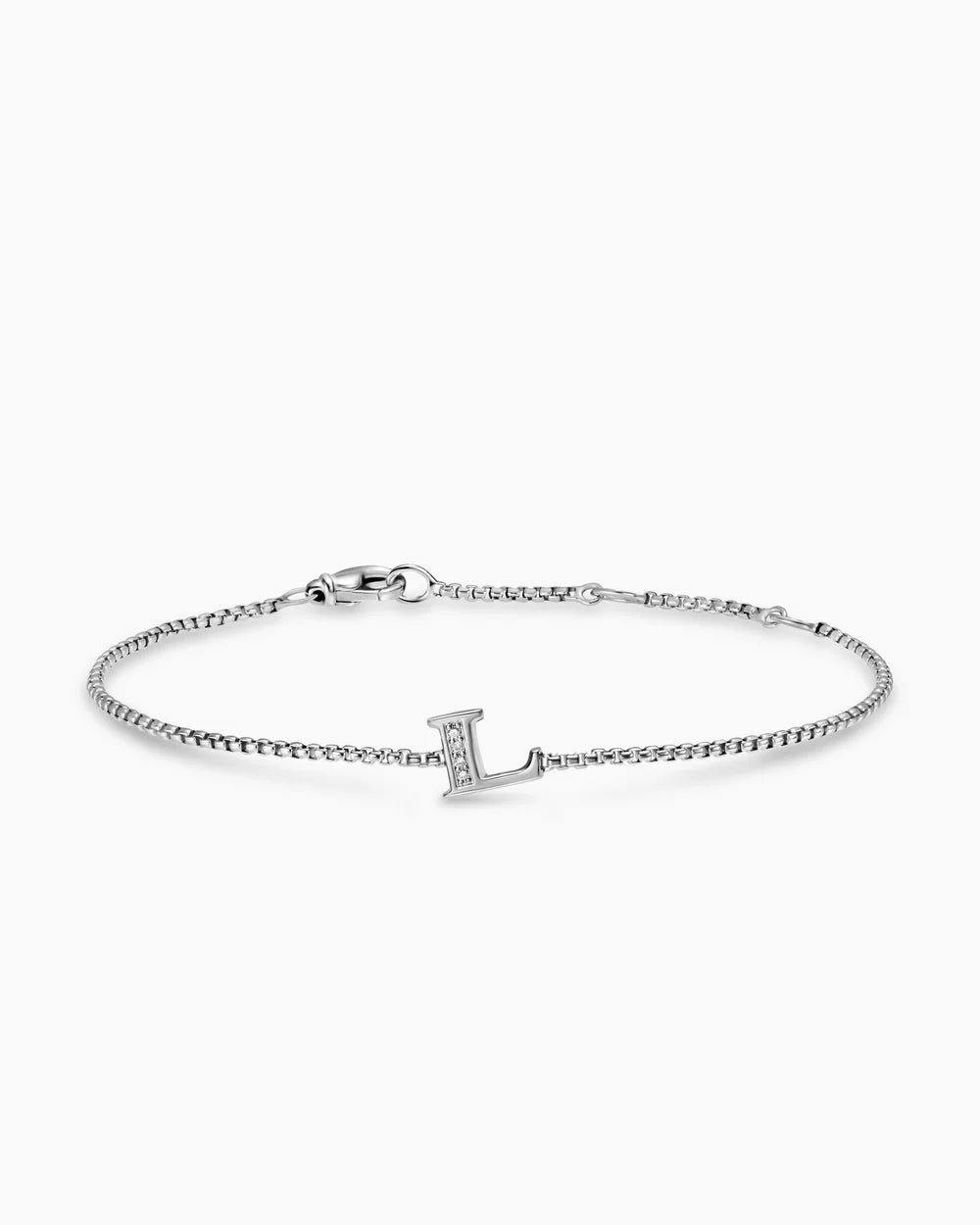 PETITE INITIAL CHAIN BRACELET Sterling Silver with Diamond L