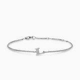 PETITE INITIAL CHAIN BRACELET Sterling Silver with Diamond L
