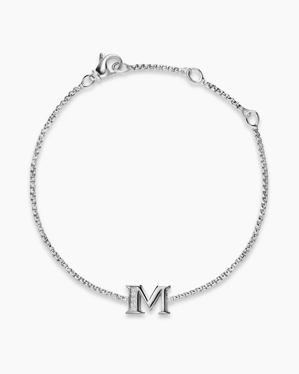 PETITE INITIAL CHAIN BRACELET Sterling Silver with Diamond M