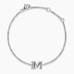 PETITE INITIAL CHAIN BRACELET Sterling Silver with Diamond M