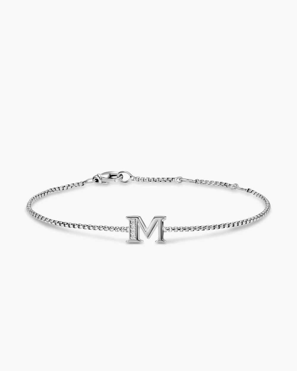 PETITE INITIAL CHAIN BRACELET Sterling Silver with Diamond M
