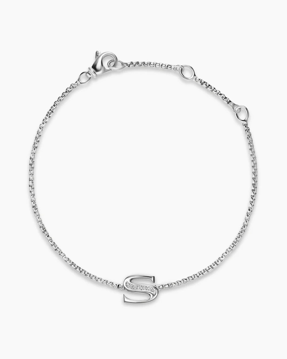 PETITE INITIAL CHAIN BRACELET Sterling Silver with Diamond S