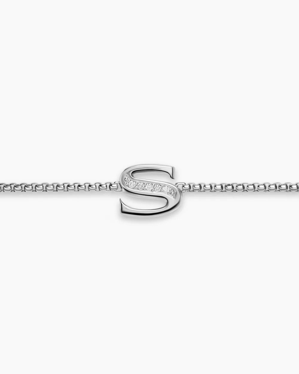 PETITE INITIAL CHAIN BRACELET Sterling Silver with Diamond S
